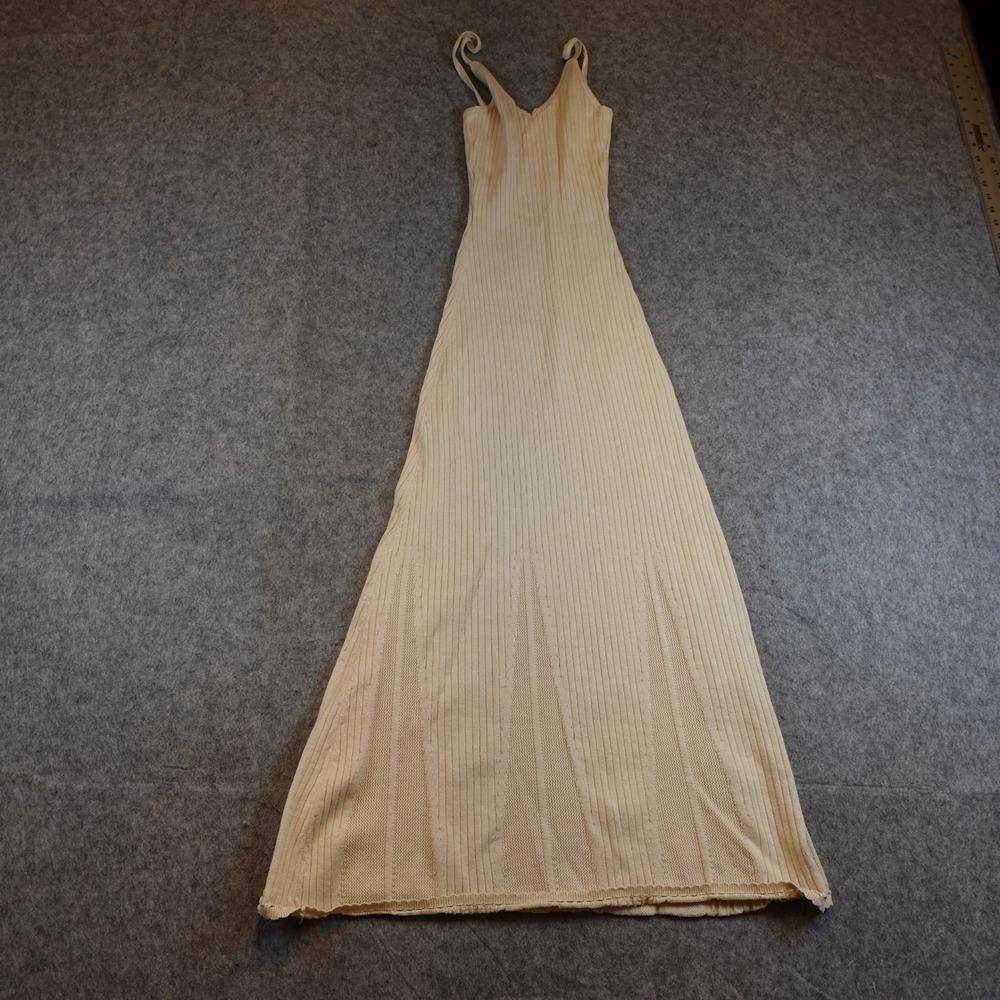 Caroline Constas Dress Women Extra Small Cream Ribbed Knit VNeck Maxi Sleeveless